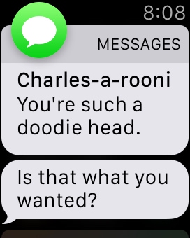 Apple Watch message notification: Doodie Head