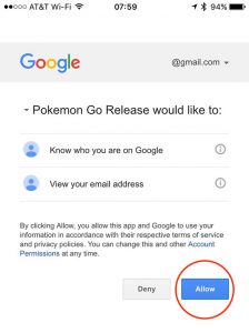Pokémon GO's Google account permissions
