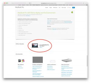 Página web del producto MacBook Pro