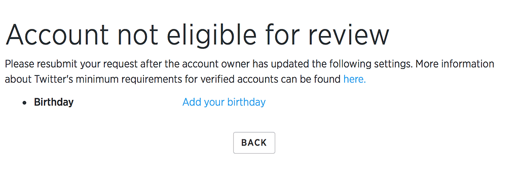 Twitter Verification Process missing birthday