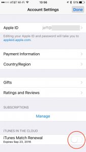 Desactive iTunes Match Renewal en la configuración de iTunes y App Stores