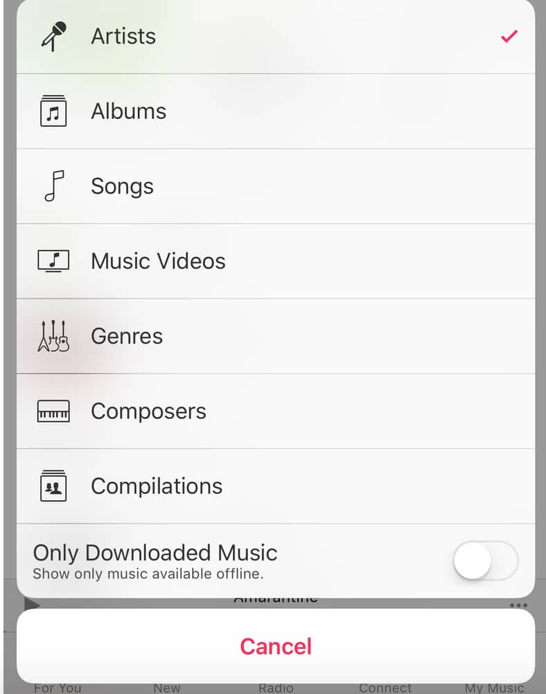 iOS Music Drop-down