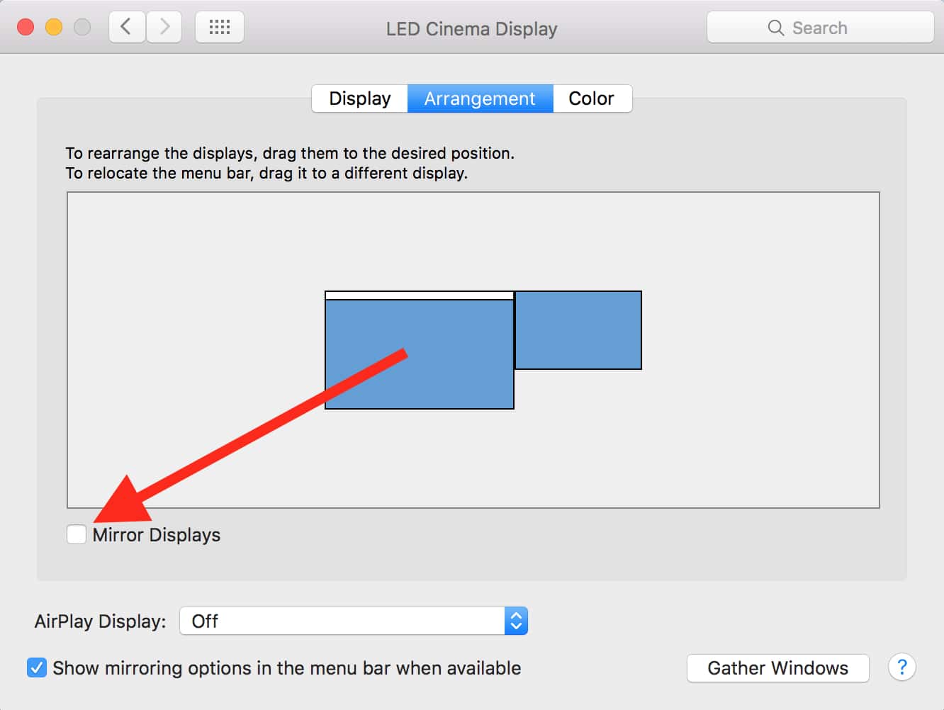 Mirror setting in OS X System Preferences
