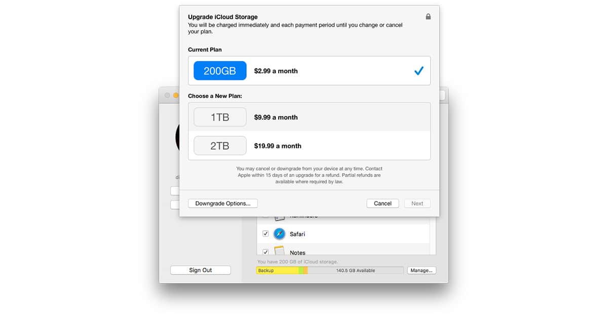 iCloud storage upgrade