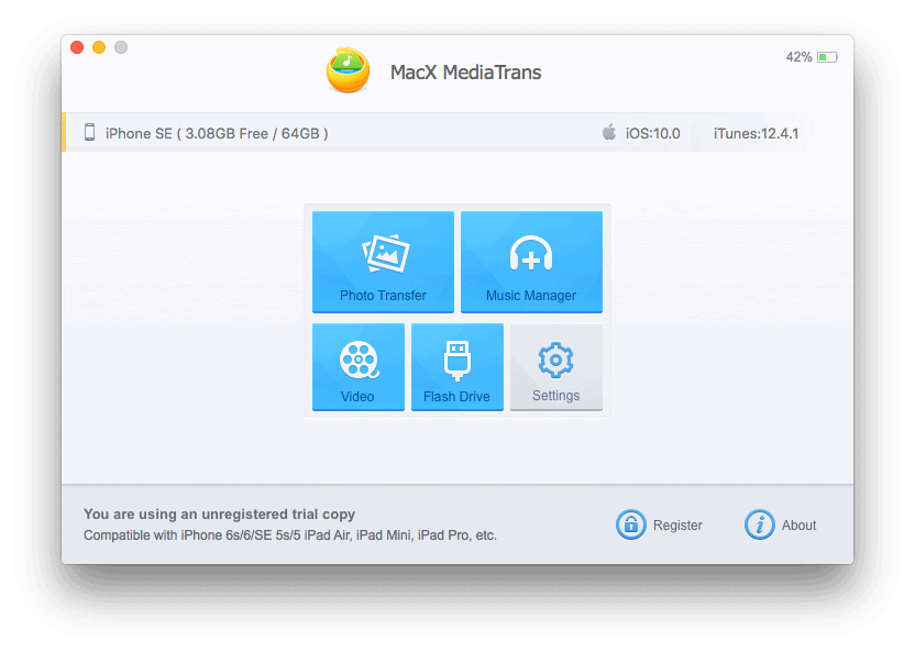 MacX MediaTrans dashboard