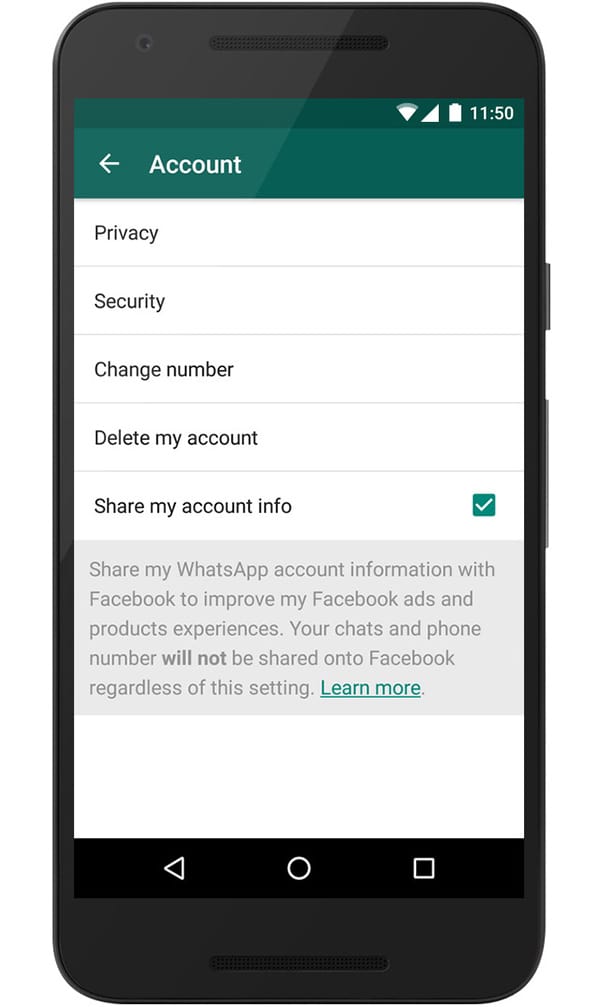 WhatsApp account sharing opt out option