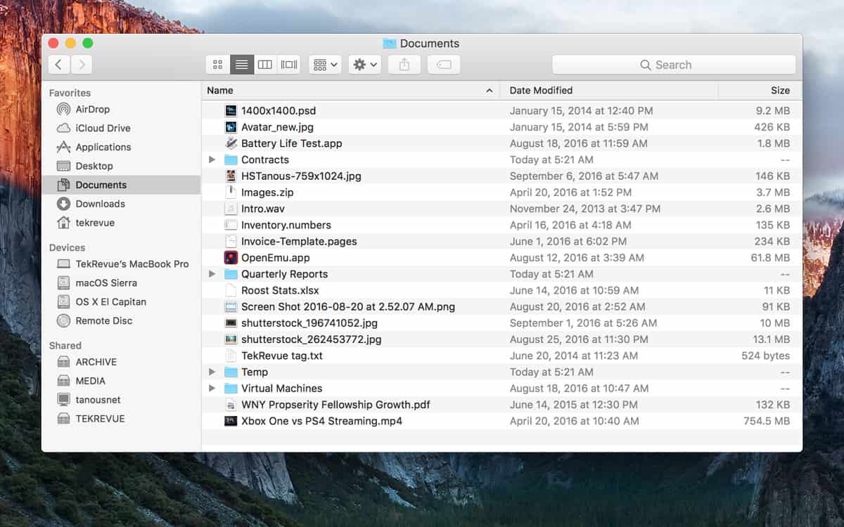 finder list sort by name el capitan