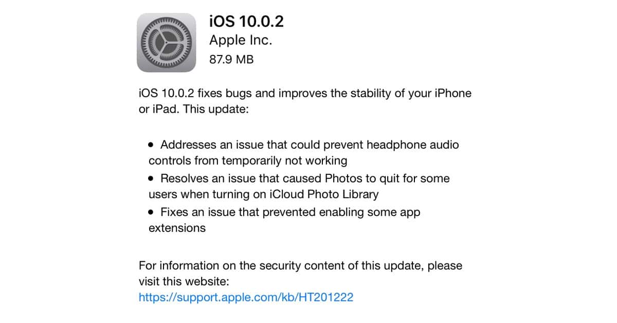 iOS 10.0.2 Fixes Headphone Audio Controls, More