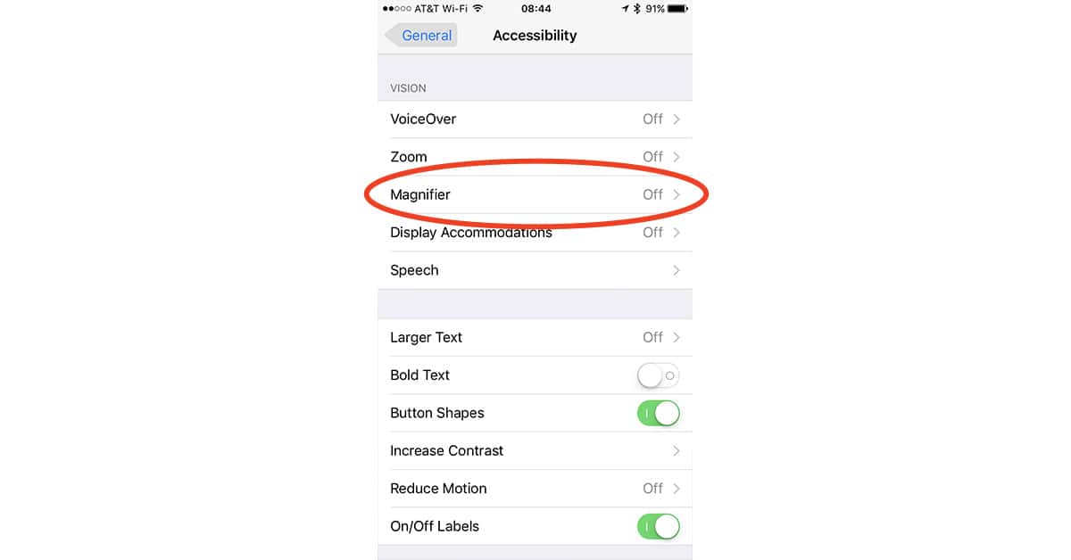 iOS 10 magnifying lens settings