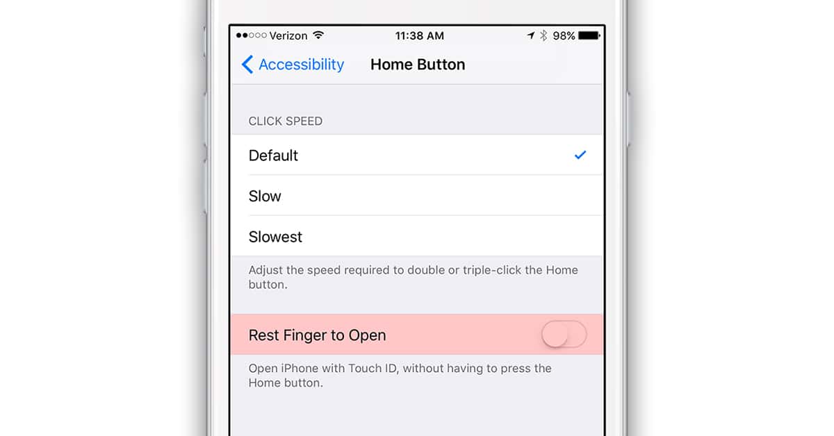 ios 10 rest finger to open