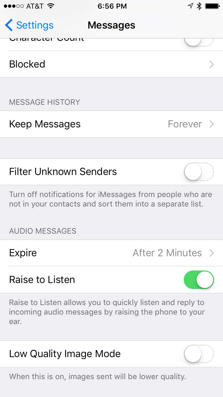 iOS iMessage Settings