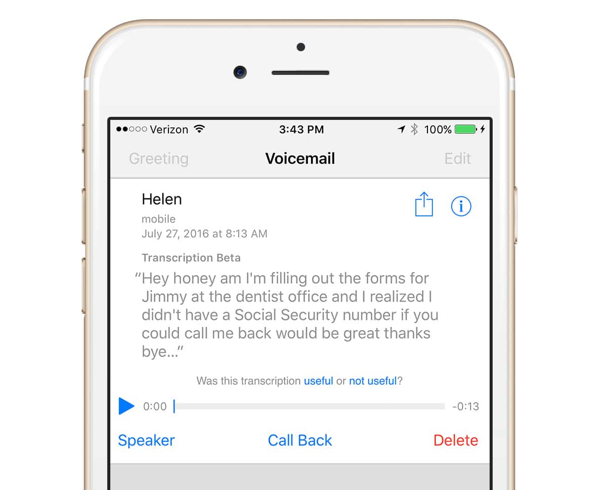 ios 10 voicemail transcription