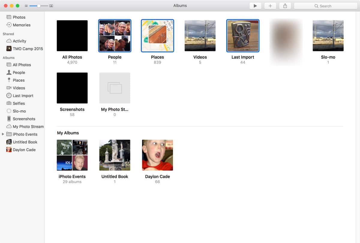Select Multiple Albums in macOS Sierra Photos