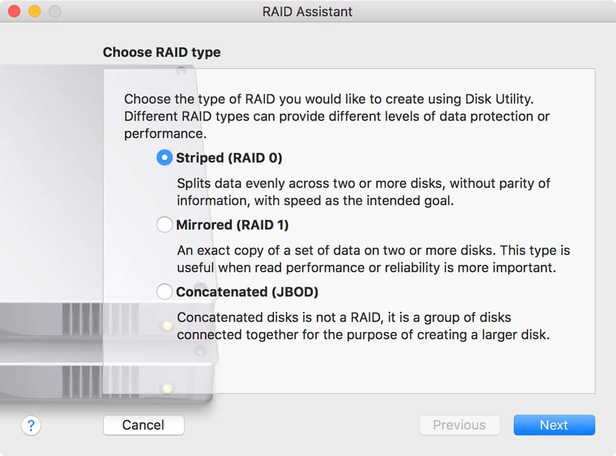 macOS Sierra Disk Utility RAID Assistant