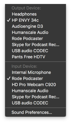 Option-click the Sound menu bar item to see audio input