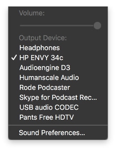 macOS Sierra Sound menu bar item