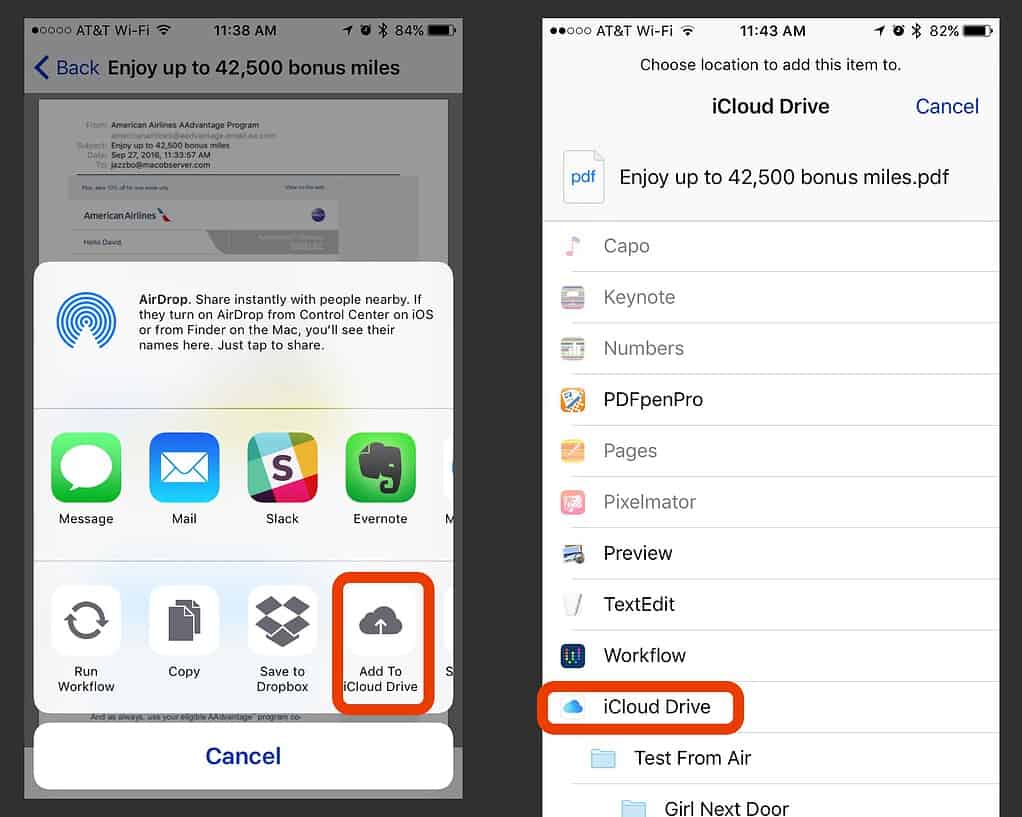 iOS Screenshot showing save to PDF