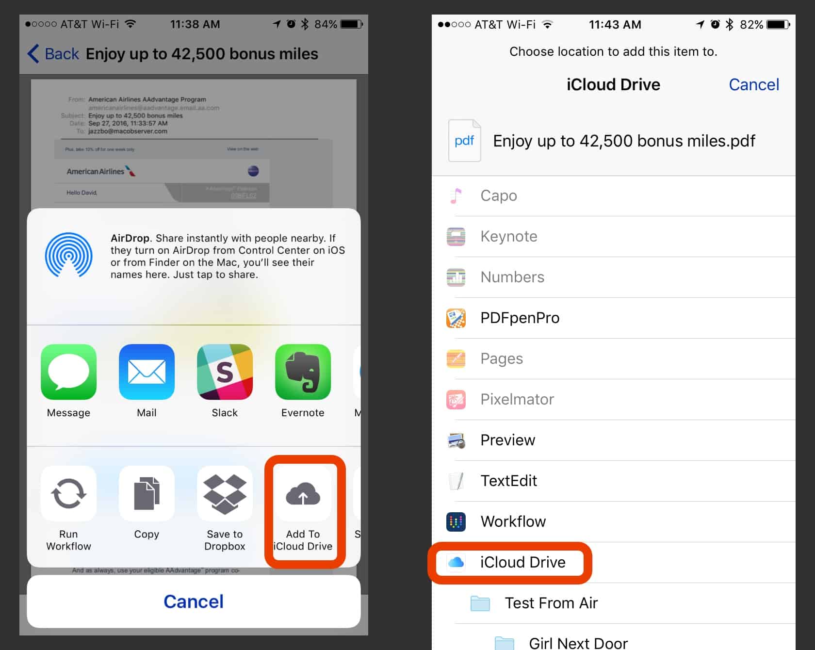 iOS Screenshot showing save to PDF