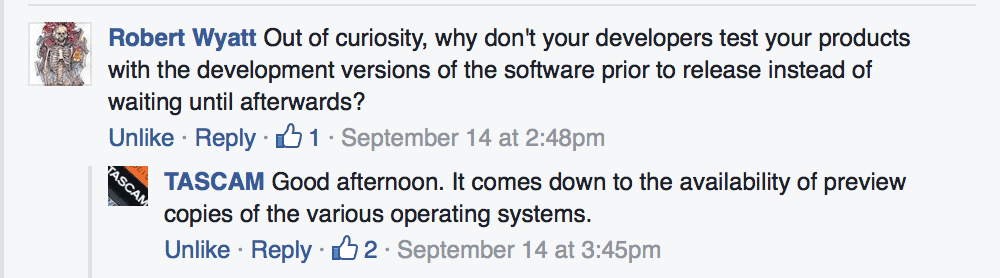 As has become unfortunately typical from TASCAM TASCAM Users: Don’t Upgrade to macOS Sierra Yet