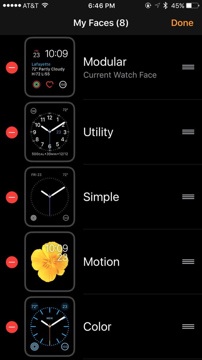 Apple Watch watchOS 3 Watch app Edit Faces