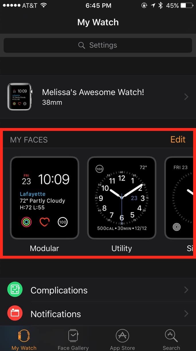 Apple Watch watchOS 3 Watch app My Faces