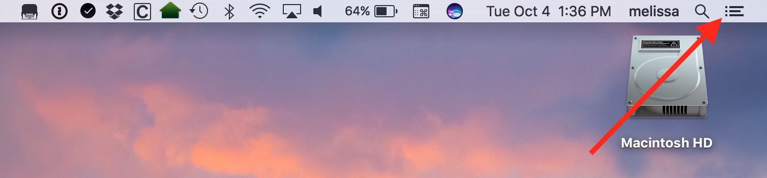 Notification Center in macOS Sierra menu bar