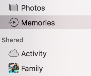 macOS Sierra Photos Memories sidebar