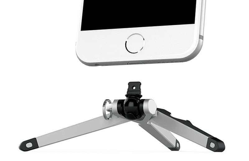 The Stance compact tripod attaches via the Lightning connector.