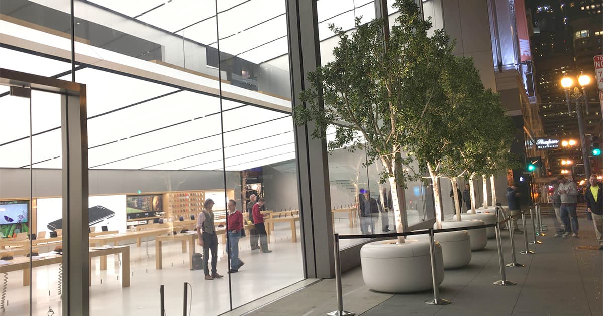 Apple retail stores are preparing for long lines ahead of today's "hello again" product announcements