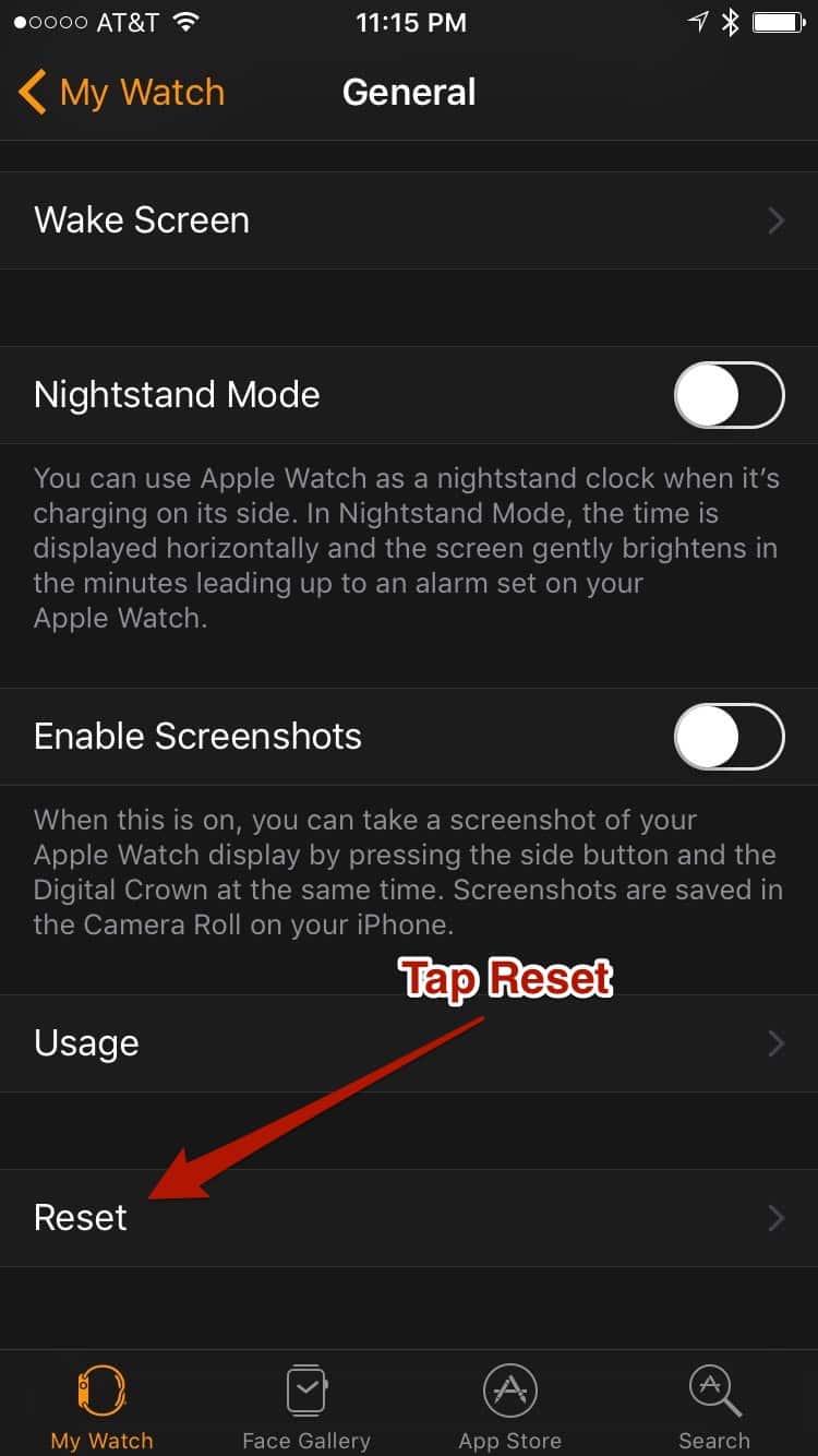 Watch App on iPhone - General Settings Screen