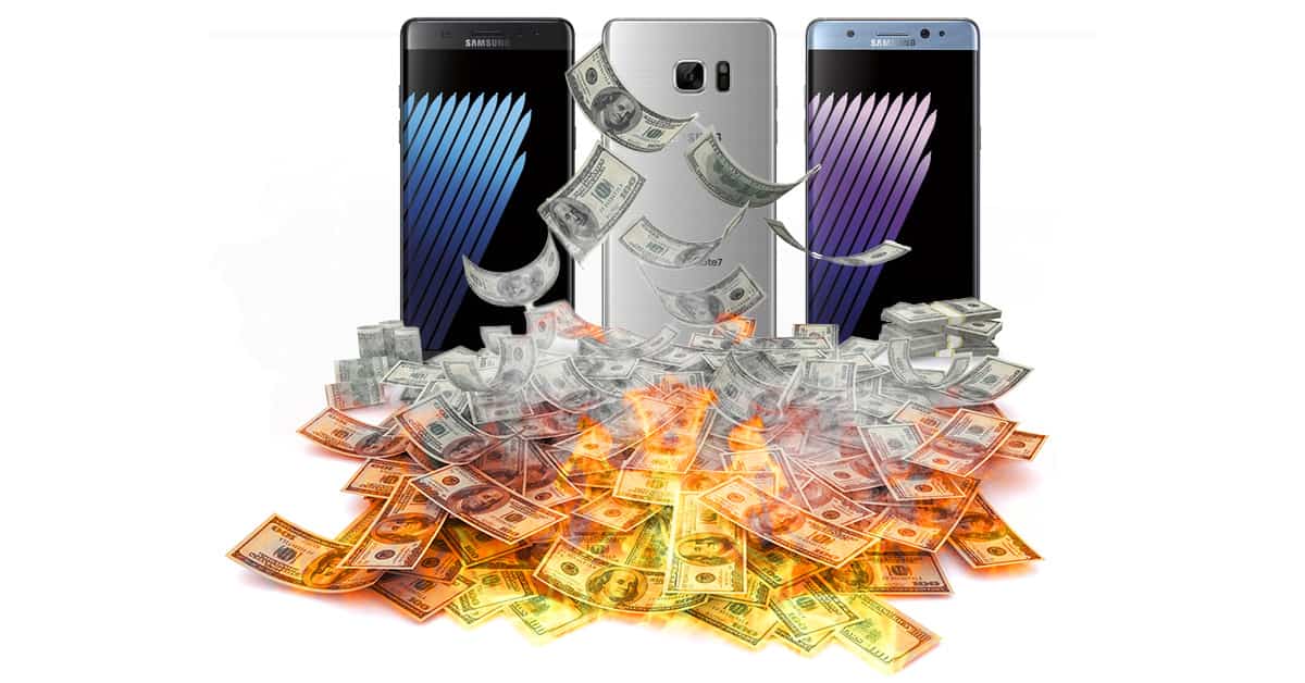 Samsung Galaxy Note 7 in burning pile of money