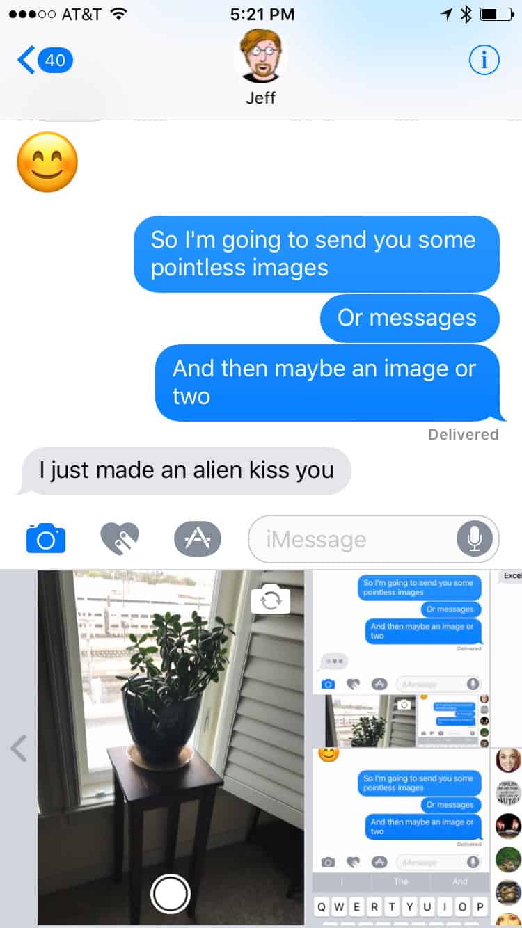 iOS 10 Messages Screen showing mini-camera view