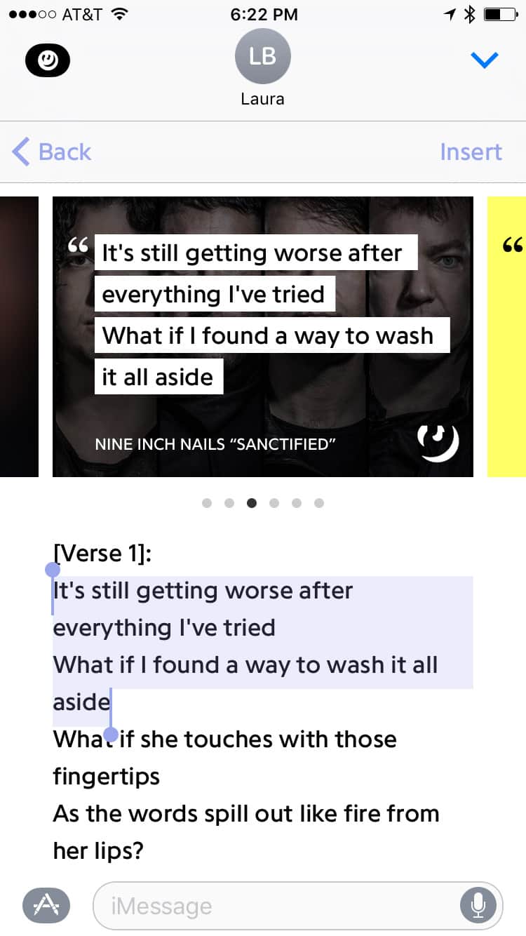 Highlighted Lyrics Selected in Lyrics App