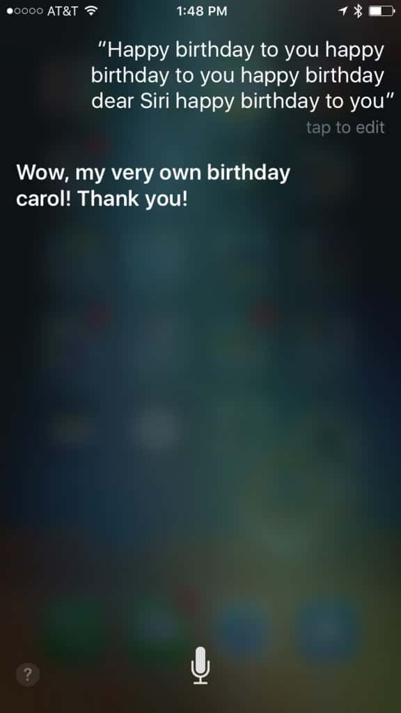 Siri Reacting to a Birthday Song  in iOS 10