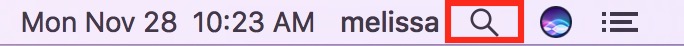 macOS Sierra Spotlight Magnifying Glass menu item