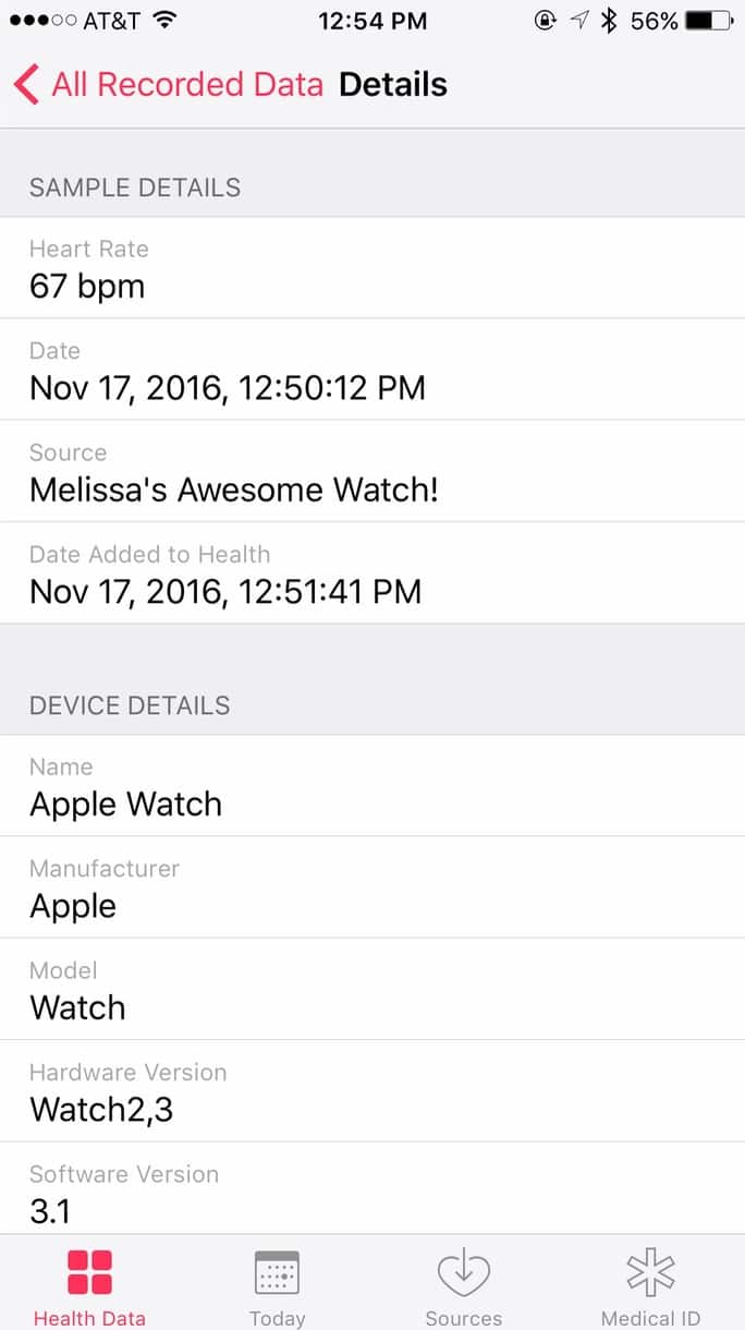 iOS 10 Health app individual heart rate samples