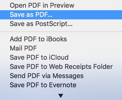 Save PDF option in the macOS Print dialog
