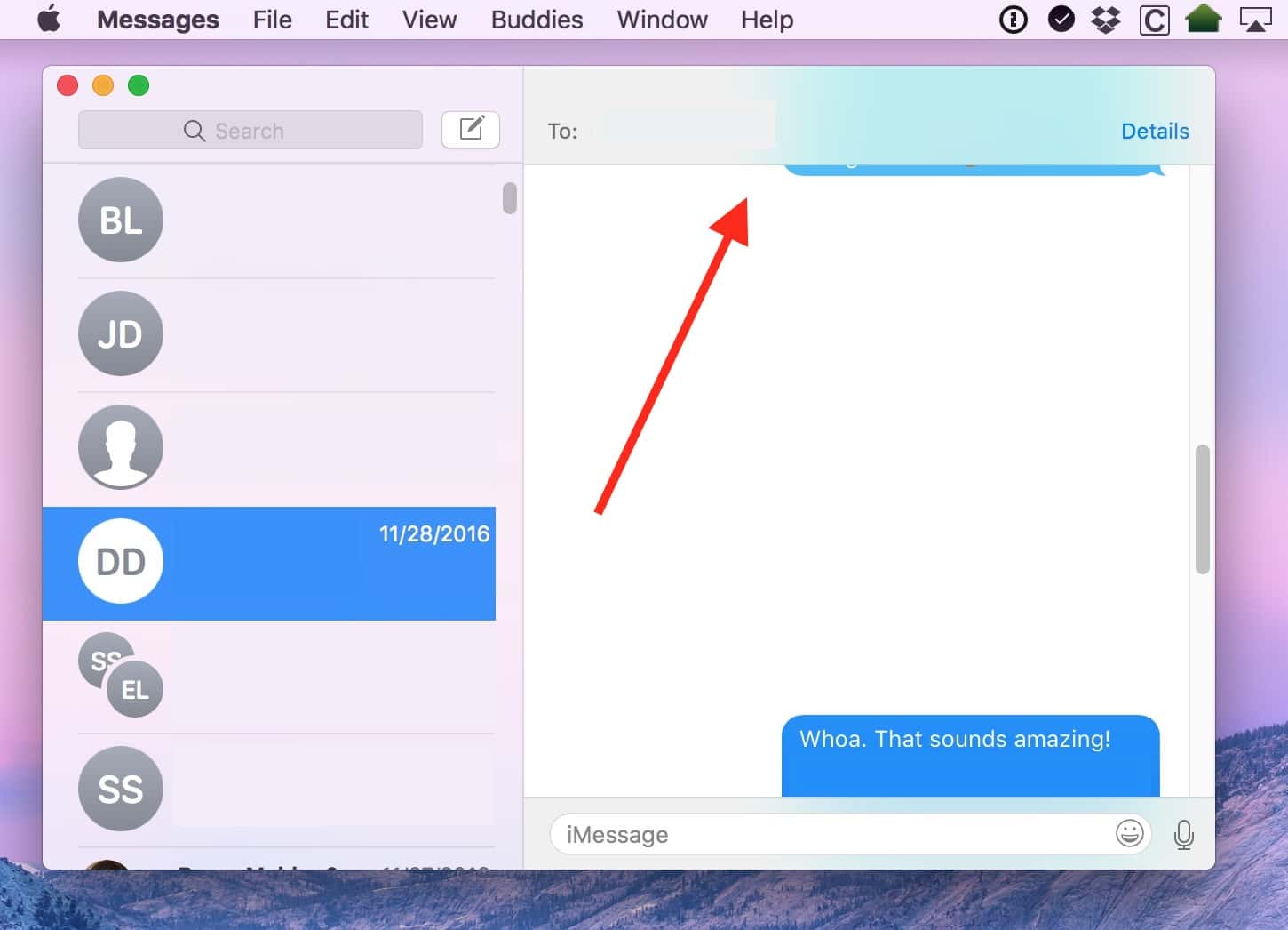 macOS Messages Scroll Area