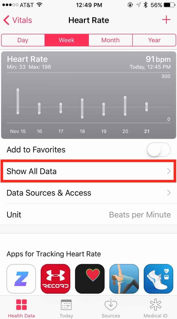 iOS 10 Health App Show All Data