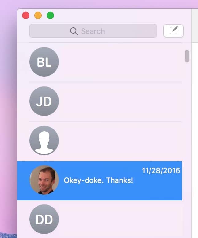 macOS Messages Sidebar