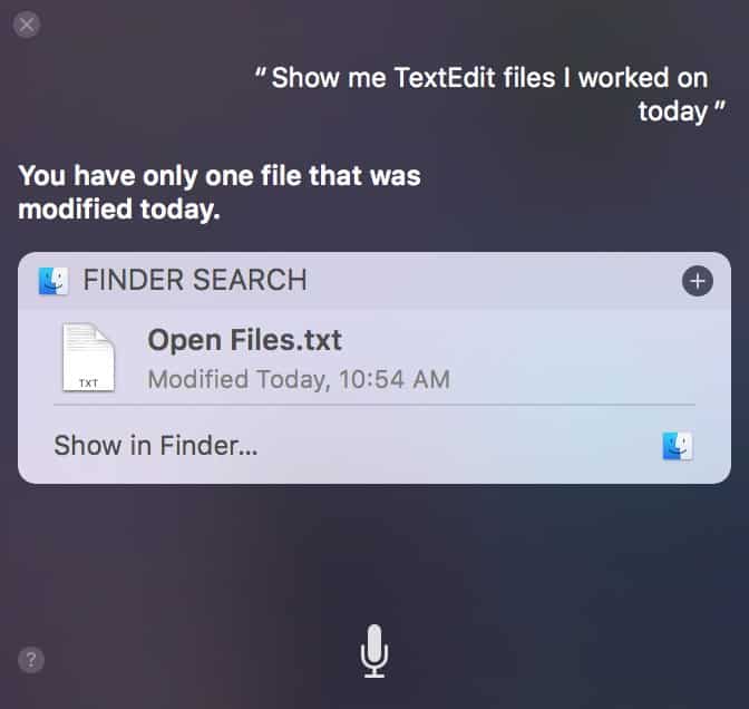 macOS Sierra Siri query results window