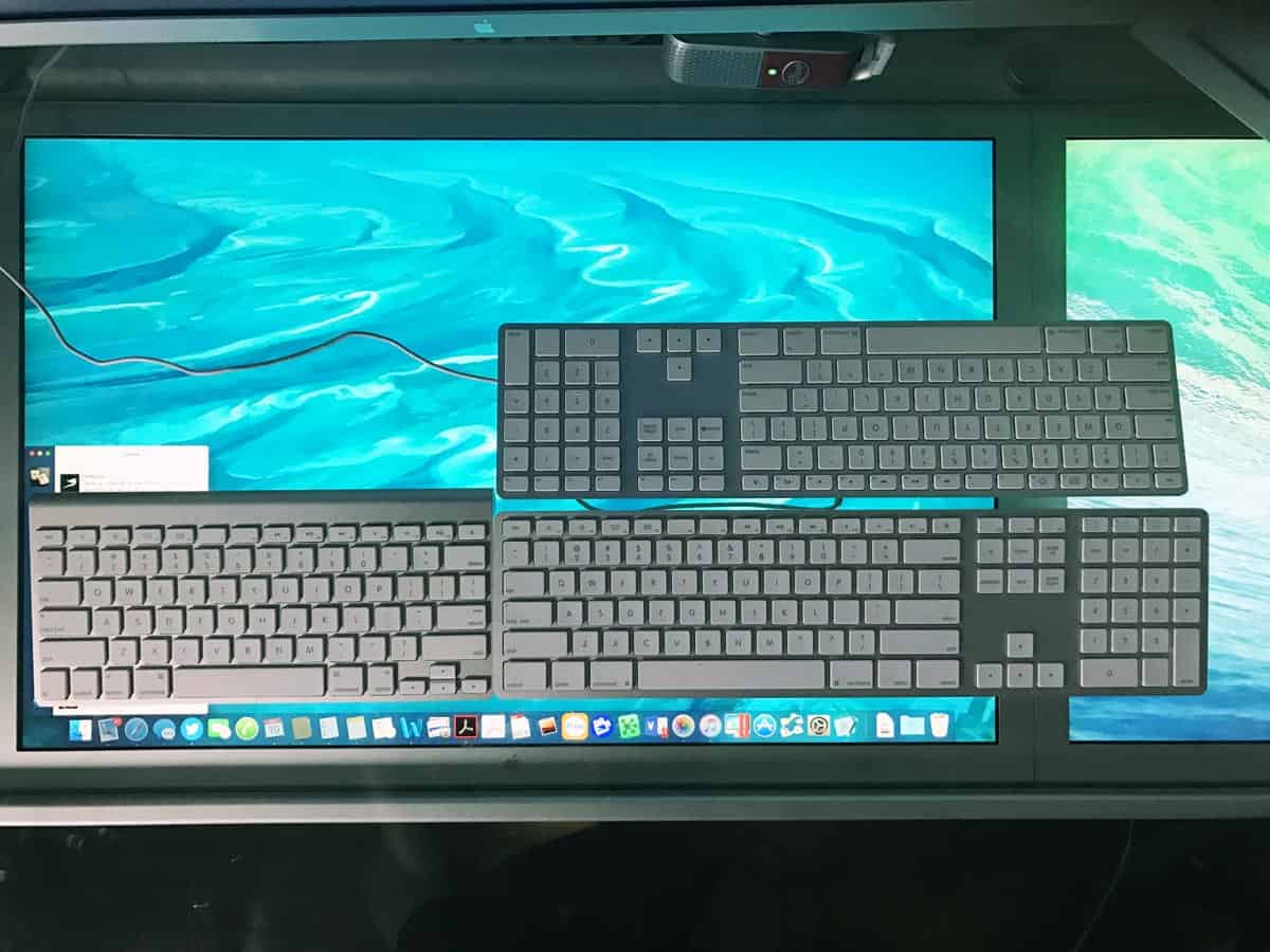 A photo showing Apple's keyboards and the Matias keyboard