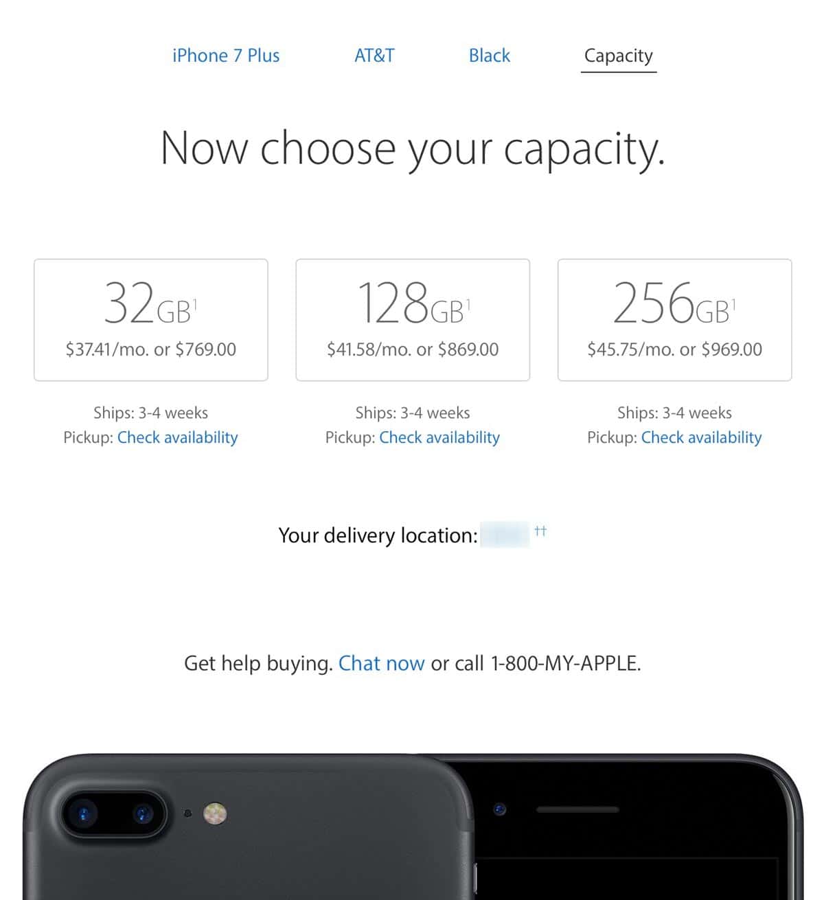 Screenshot Showing iPhone 7 Plus Availability