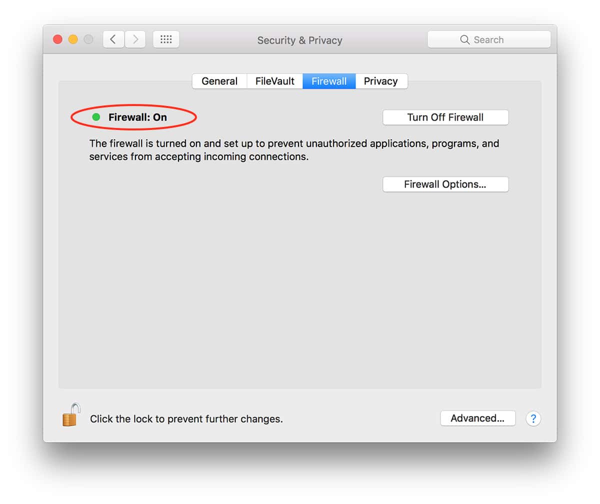 macOS Sierra firewall settings