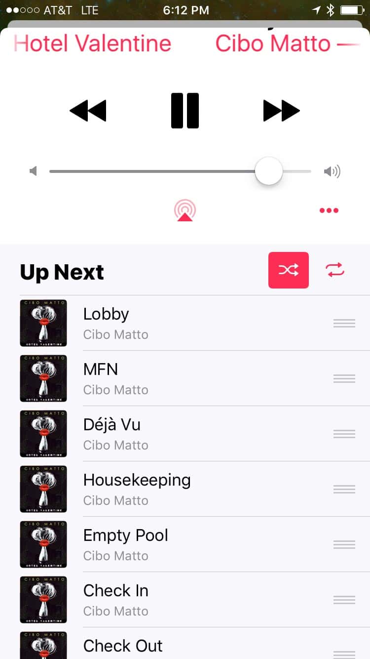Music App in iOS 10.1.1 - Up Next Sheet