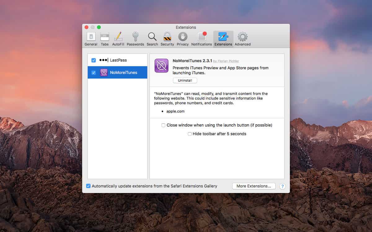 nomoreitunes safari extension