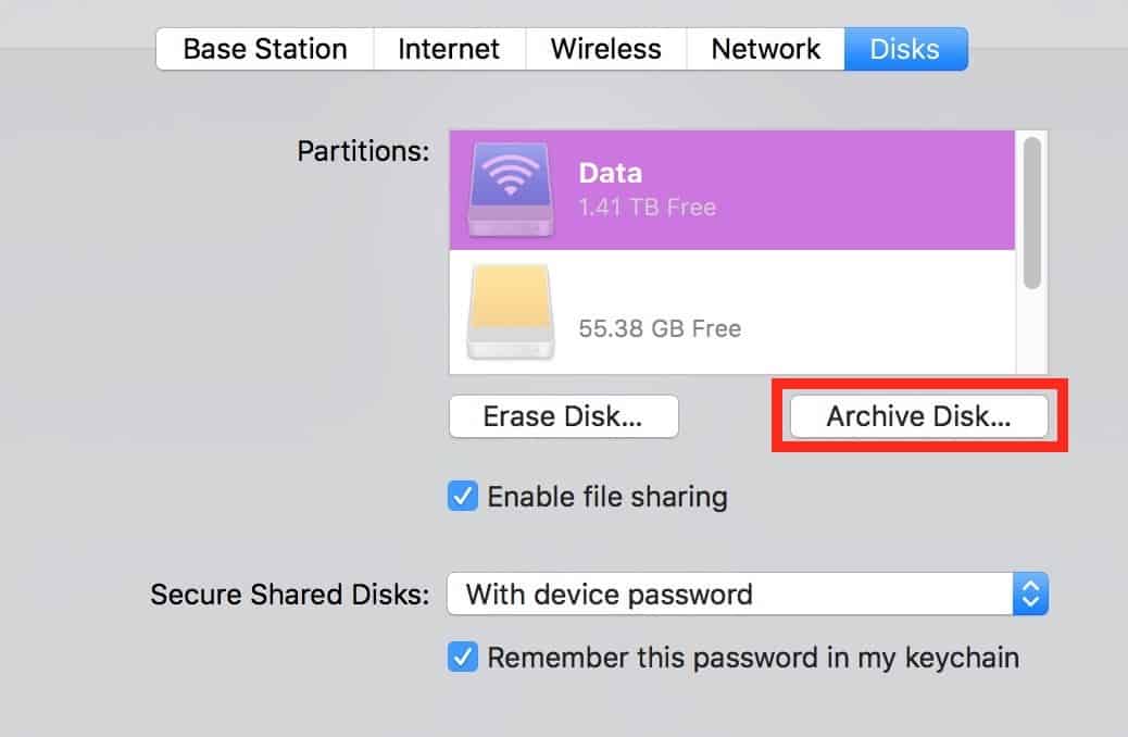 Time Machine Archive Disk option in AirPort Utility