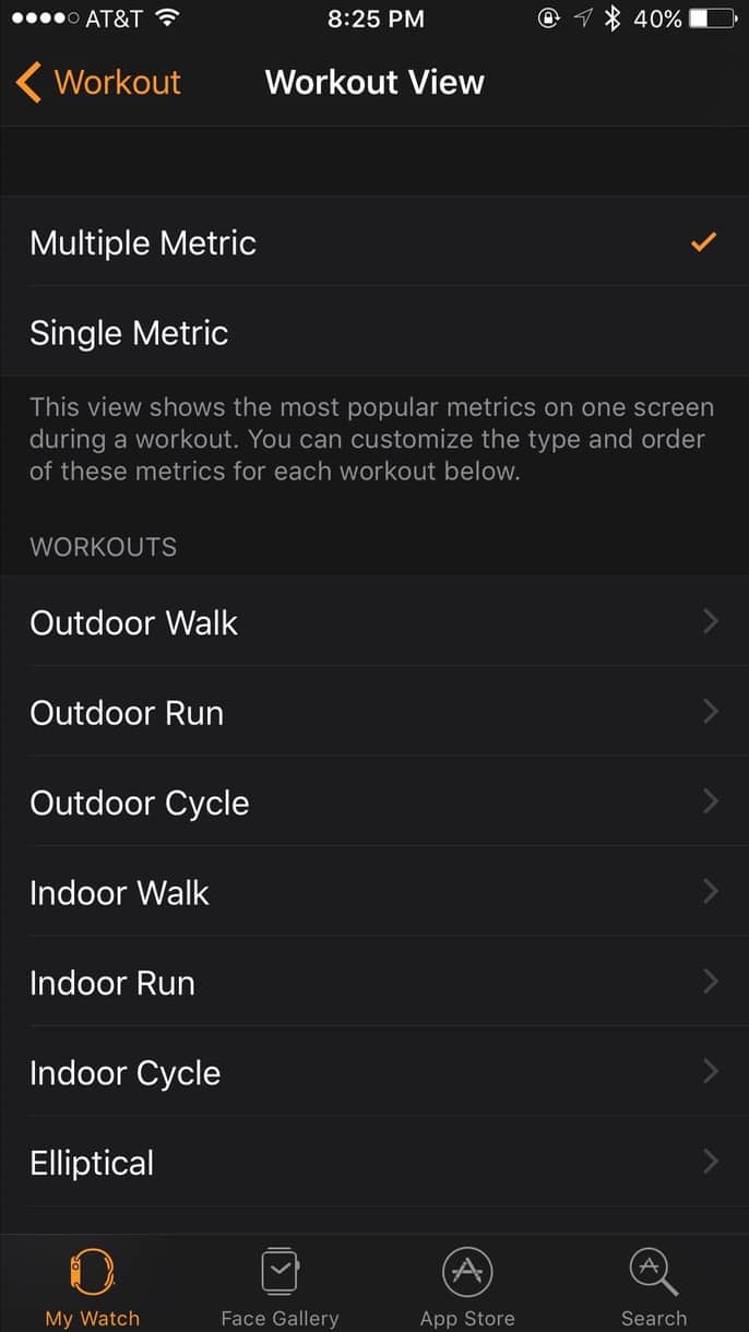 Customizing Apple Watch workout metrics in the iPhone Watch app