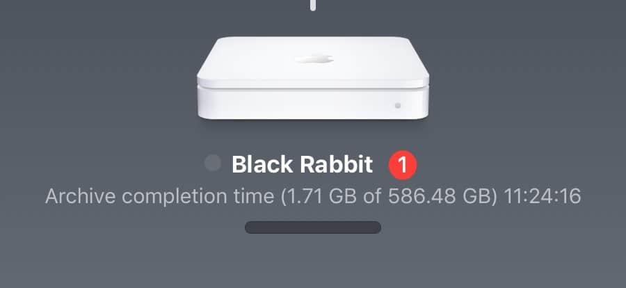 AirPort Utility showing the Time Capsule archive progress