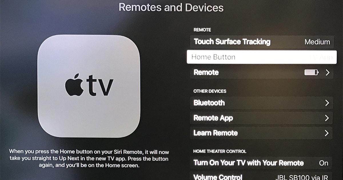 Use the Home Button setting to change the Home button from launching the TV app back to taking you to the Home screen